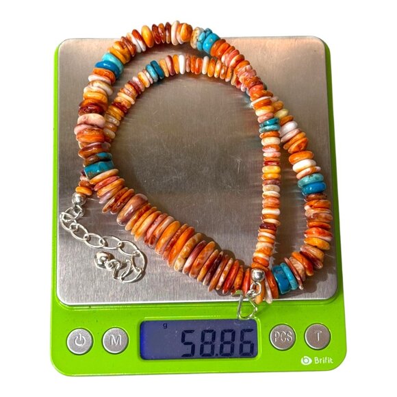 Jay King Chunky Spiny Oyster Turquoise Beaded Necklace Sterling Silver Clasp - Picture 8 of 9